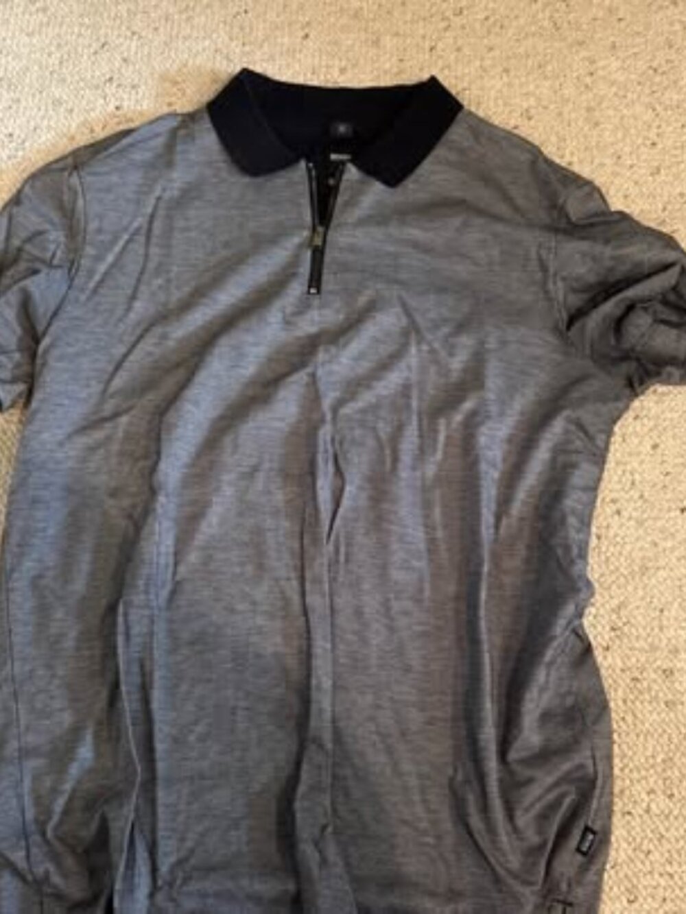 Hugo Boss Quarter-Zip Knit Polo - Charcoal / Heather Grey, Size M
